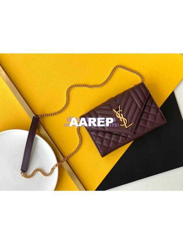 Replica YSL Envelope small bag in mix matelassé grain de poudre embossed leather 526286 wine red 2