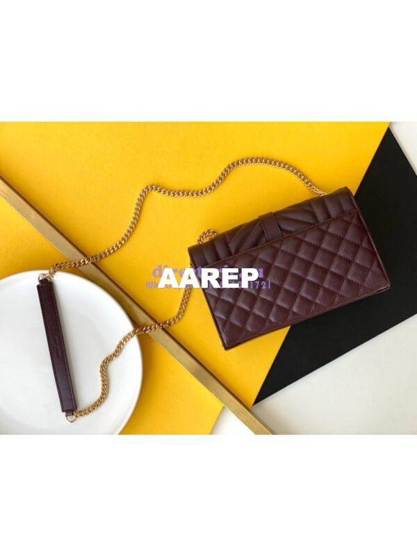 Replica YSL Envelope small bag in mix matelassé grain de poudre embossed leather 526286 wine red 3
