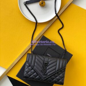 Replica YSL Envelope small bag in mix matelassé grain de poudre embossed leather 526286 black bhw