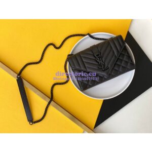Replica YSL Envelope small bag in mix matelassé grain de poudre embossed leather 526286 black bhw 2