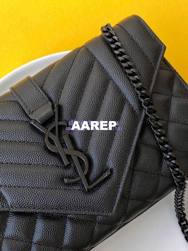 Replica YSL Envelope small bag in mix matelassé grain de poudre embossed leather 526286 black bhw 8