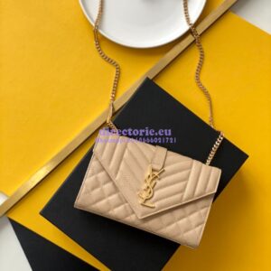 Replica YSL Envelope small bag in mix matelassé grain de poudre embossed leather 526286 beige