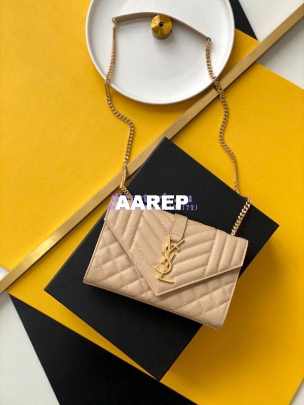 Replica YSL Envelope small bag in mix matelassé grain de poudre embossed leather 526286 beige