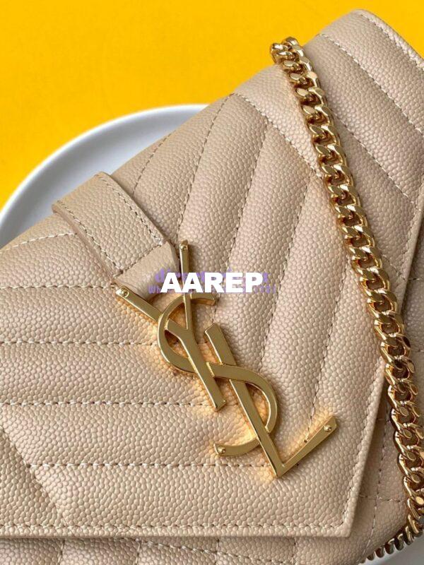 Replica YSL Envelope small bag in mix matelassé grain de poudre embossed leather 526286 beige 6