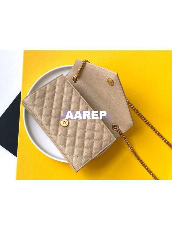 Replica YSL Envelope small bag in mix matelassé grain de poudre embossed leather 526286 beige 9