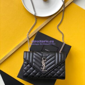 Replica YSL Envelope small bag in mix matelassé grain de poudre embossed leather 526286 black shw