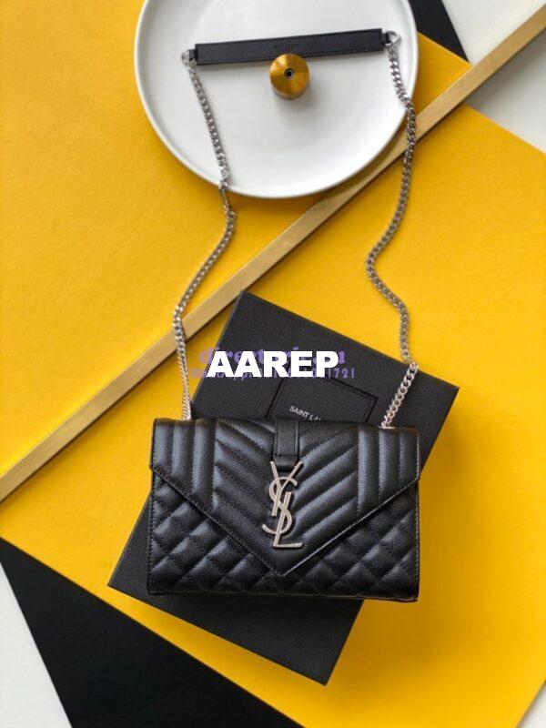 Replica YSL Envelope small bag in mix matelassé grain de poudre embossed leather 526286 black shw 3