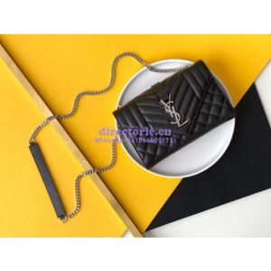 Replica YSL Envelope small bag in mix matelassé grain de poudre embossed leather 526286 black shw 2