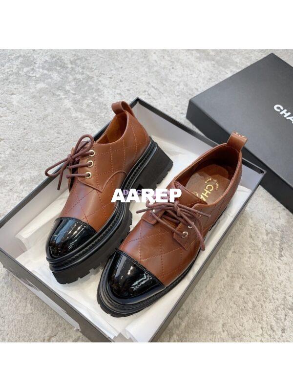 Replica Chanel Lace-Up Shoes in Calfskin & Patent Calfskin G45075 Light Brown & Black 6