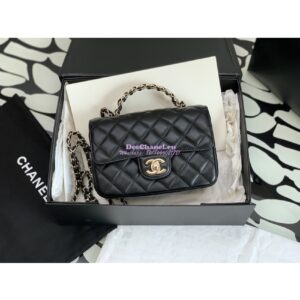 Replica Chanel 23P Small Flap Bag Lambskin Diamante Handle AS4140 Black