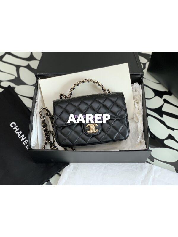 Replica Chanel 23P Small Flap Bag Lambskin Diamante Handle AS4140 Black 3
