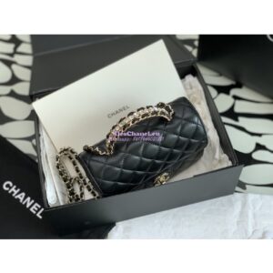 Replica Chanel 23P Small Flap Bag Lambskin Diamante Handle AS4140 Black 2