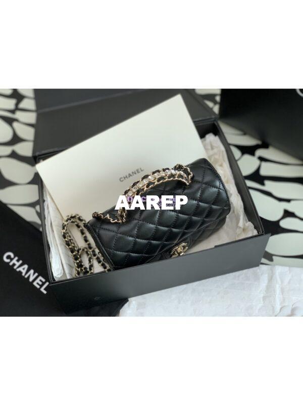 Replica Chanel 23P Small Flap Bag Lambskin Diamante Handle AS4140 Black 4