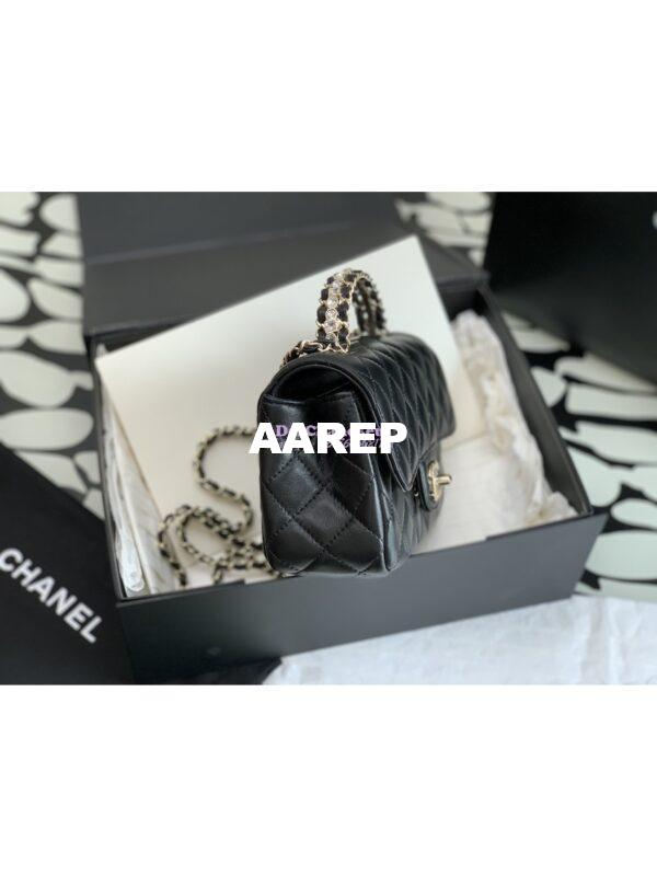 Replica Chanel 23P Small Flap Bag Lambskin Diamante Handle AS4140 Black 5