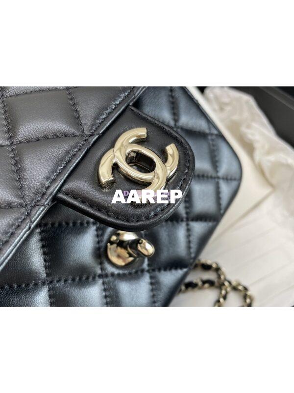 Replica Chanel 23P Small Flap Bag Lambskin Diamante Handle AS4140 Black 7