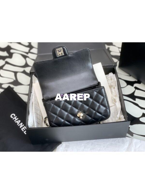Replica Chanel 23P Small Flap Bag Lambskin Diamante Handle AS4140 Black 8