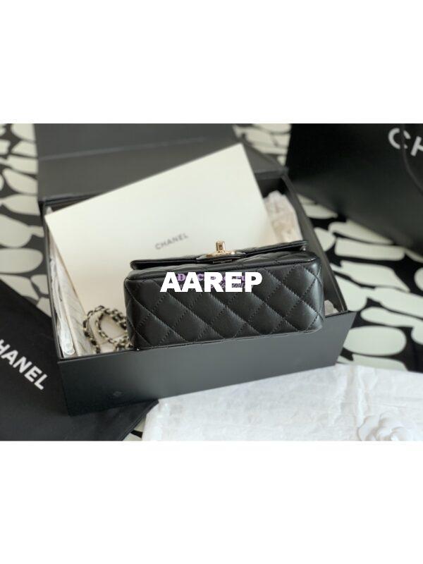 Replica Chanel 23P Small Flap Bag Lambskin Diamante Handle AS4140 Black 10
