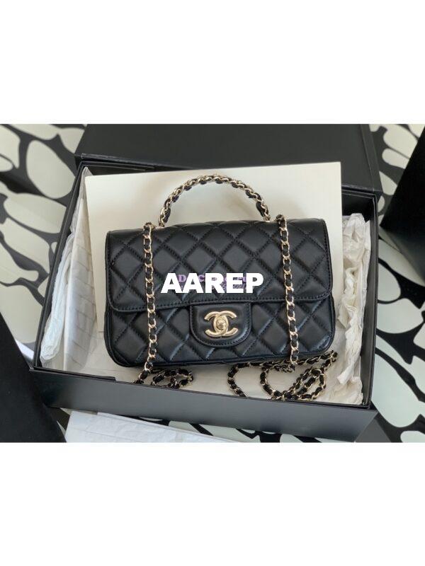 Replica Chanel 23P Flap Bag Lambskin Diamante Handle AS4141 Black 3