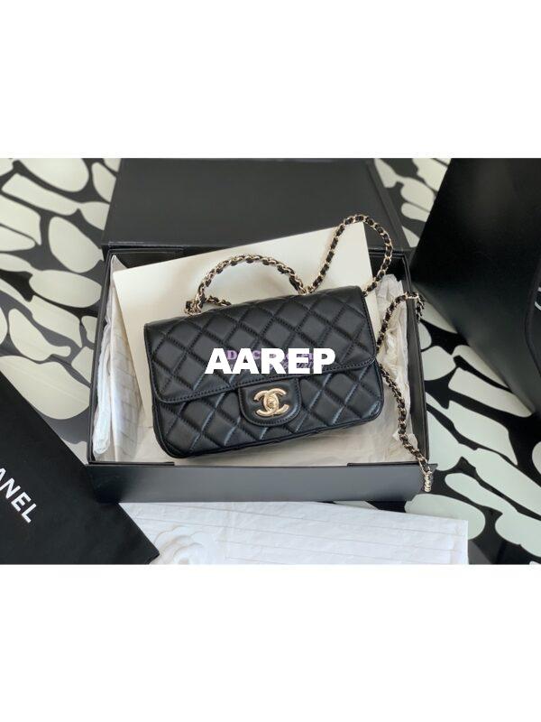 Replica Chanel 23P Flap Bag Lambskin Diamante Handle AS4141 Black 4