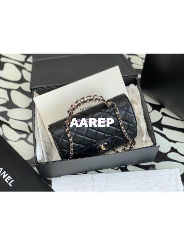 Replica Chanel 23P Flap Bag Lambskin Diamante Handle AS4141 Black 5