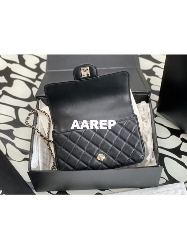Replica Chanel 23P Flap Bag Lambskin Diamante Handle AS4141 Black 7