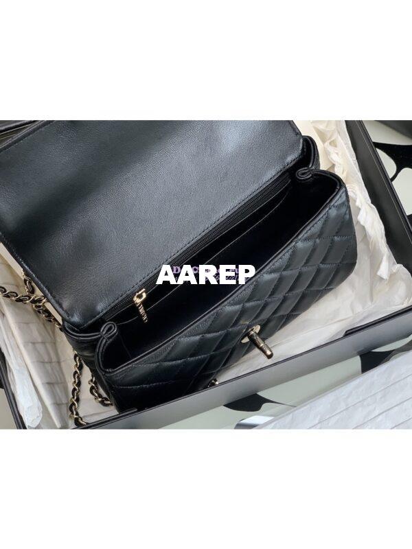 Replica Chanel 23P Flap Bag Lambskin Diamante Handle AS4141 Black 8