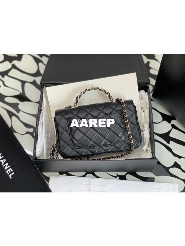 Replica Chanel 23P Flap Bag Lambskin Diamante Handle AS4141 Black 10