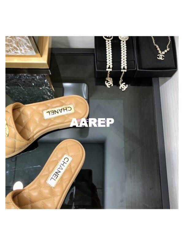 Replica Chanel Lambskin CC Quilted Mules G45014 Beige 7