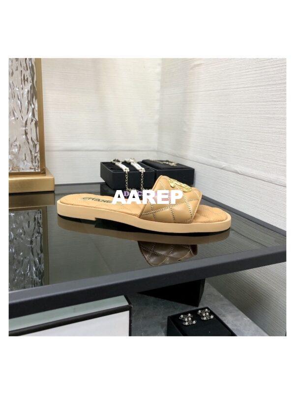 Replica Chanel Lambskin CC Quilted Mules G45014 Beige 8