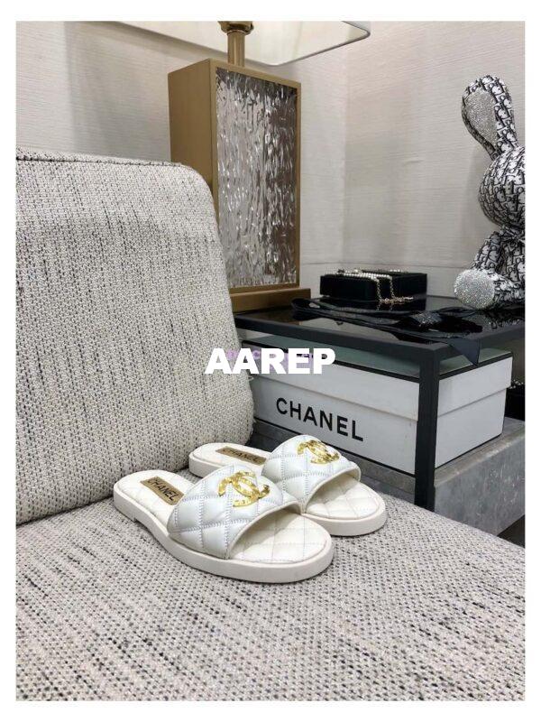 Replica Chanel Lambskin CC Quilted Mules G45014 White 3