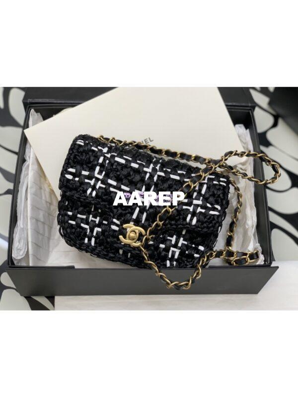 Replica Chanel Raffia Effect Braided Tweed Mini Flap Bag AS3944 Black 3