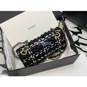 Replica Chanel Raffia Effect Braided Tweed Mini Flap Bag AS3944 Black 2