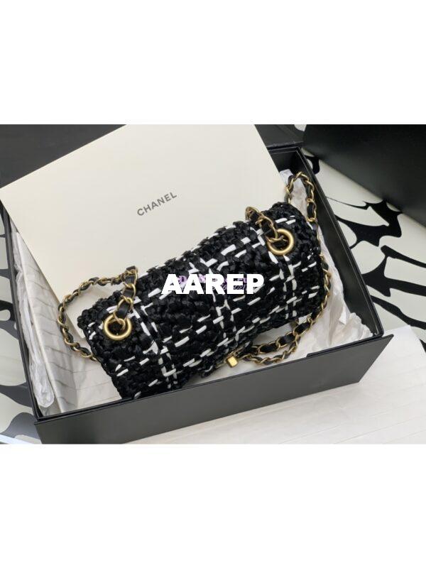 Replica Chanel Raffia Effect Braided Tweed Mini Flap Bag AS3944 Black 4