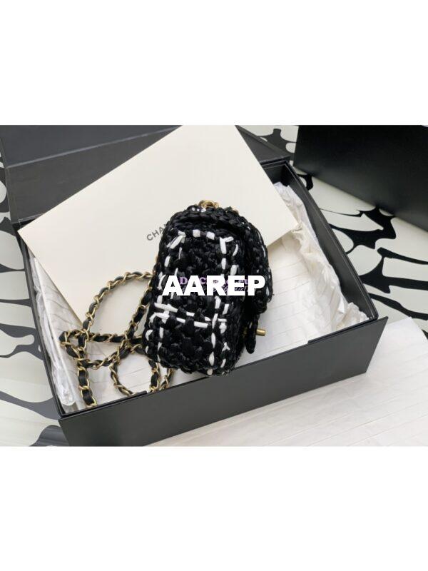 Replica Chanel Raffia Effect Braided Tweed Mini Flap Bag AS3944 Black 5
