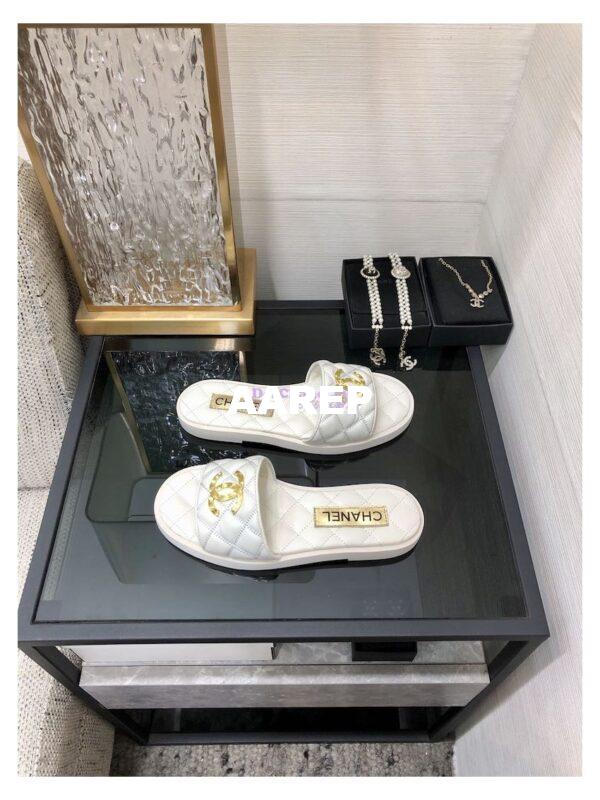 Replica Chanel Lambskin CC Quilted Mules G45014 White 6