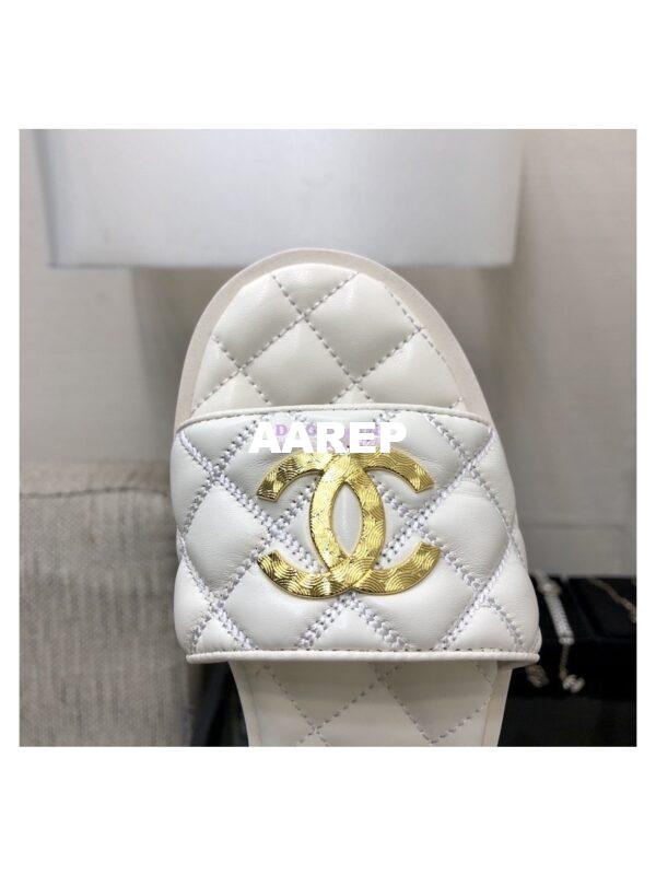 Replica Chanel Lambskin CC Quilted Mules G45014 White 8