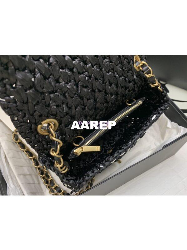 Replica Chanel Raffia Effect Braided Tweed Mini Flap Bag AS3944 Black 9