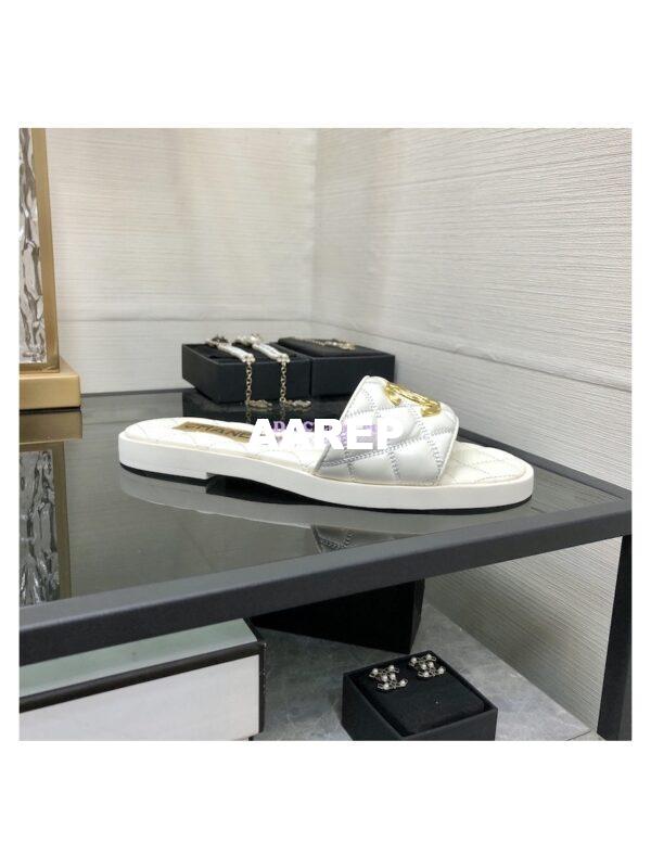 Replica Chanel Lambskin CC Quilted Mules G45014 White 9