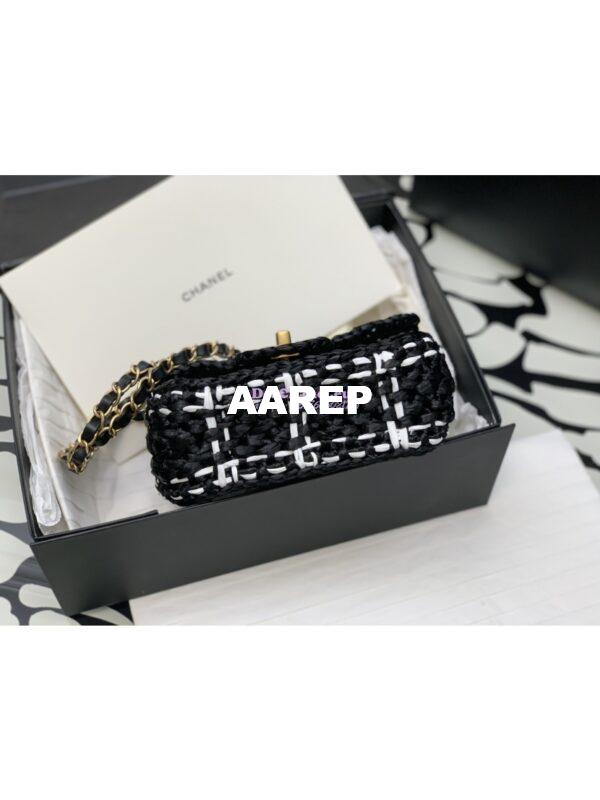 Replica Chanel Raffia Effect Braided Tweed Mini Flap Bag AS3944 Black 10