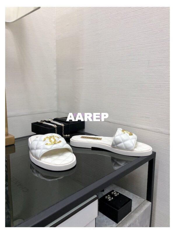 Replica Chanel Lambskin CC Quilted Mules G45014 White 10