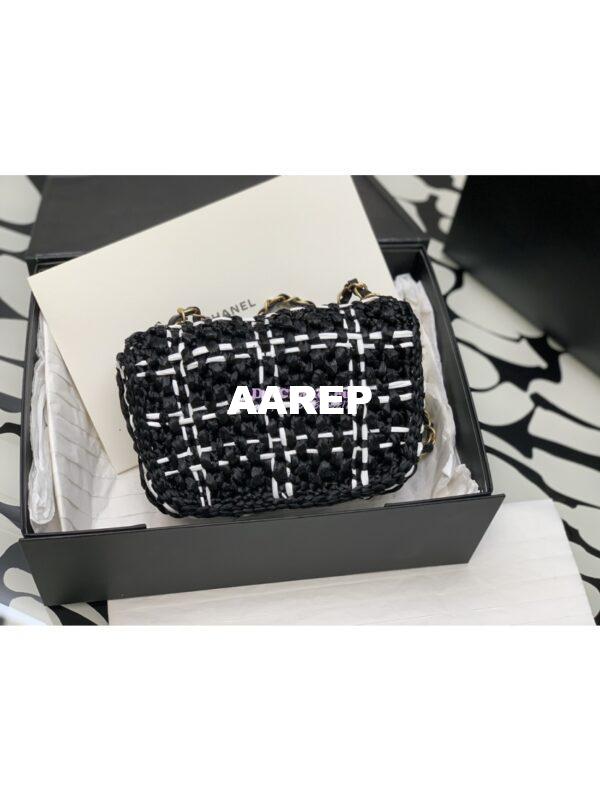 Replica Chanel Raffia Effect Braided Tweed Mini Flap Bag AS3944 Black 11