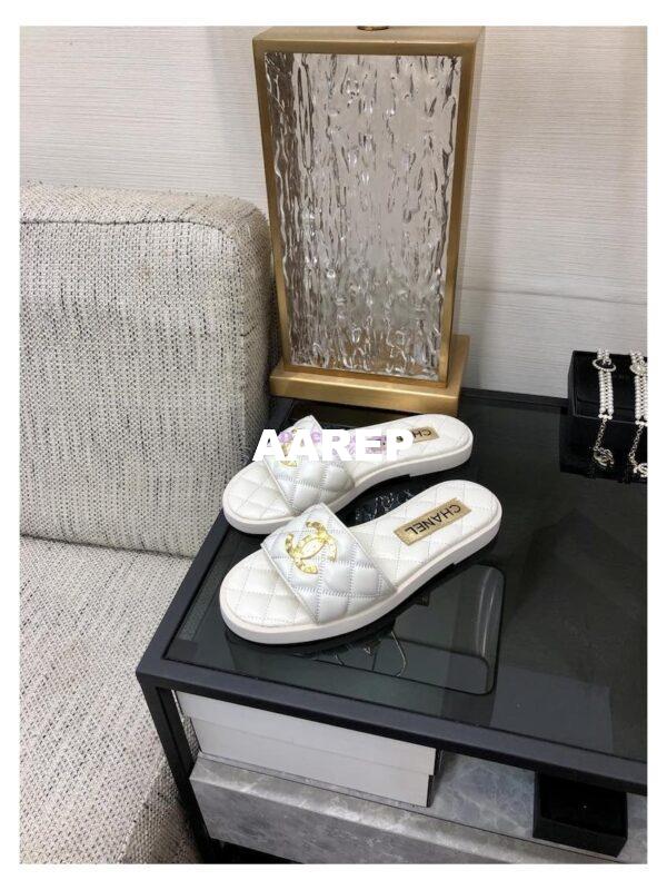 Replica Chanel Lambskin CC Quilted Mules G45014 White 11