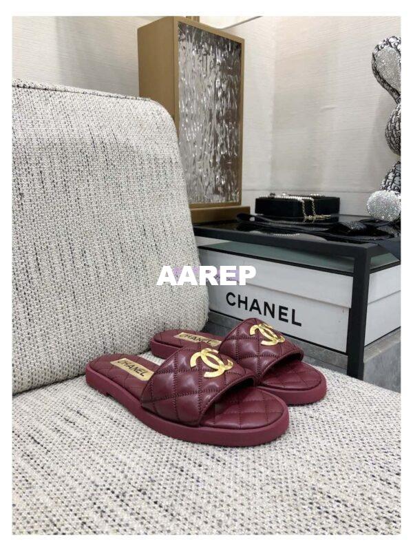 Replica Chanel Lambskin CC Quilted Mules G45014 Burgundy 3