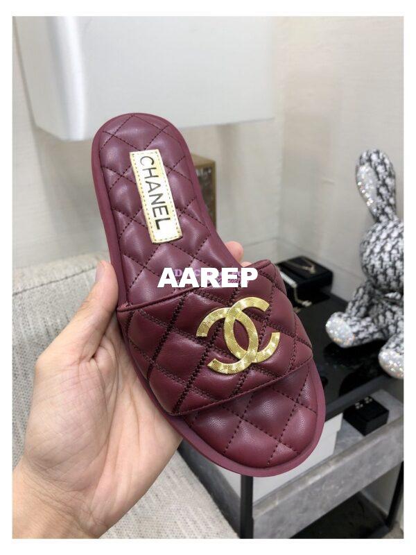 Replica Chanel Lambskin CC Quilted Mules G45014 Burgundy 5