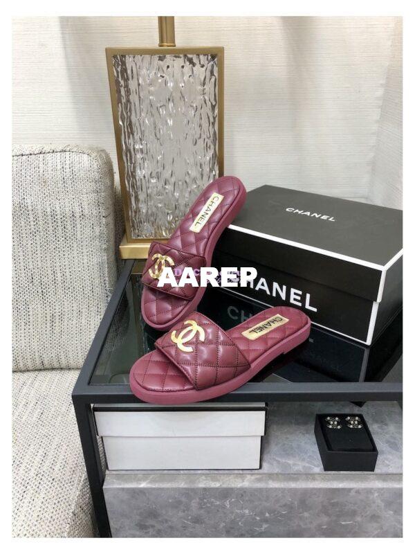 Replica Chanel Lambskin CC Quilted Mules G45014 Burgundy 6