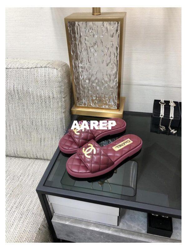 Replica Chanel Lambskin CC Quilted Mules G45014 Burgundy 8