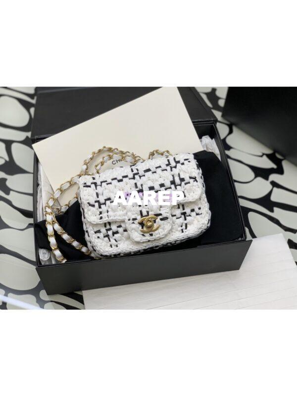 Replica Chanel Raffia Effect Braided Tweed Mini Flap Bag AS3944 White