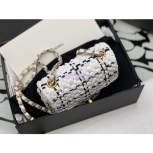 Replica Chanel Raffia Effect Braided Tweed Mini Flap Bag AS3944 White 2