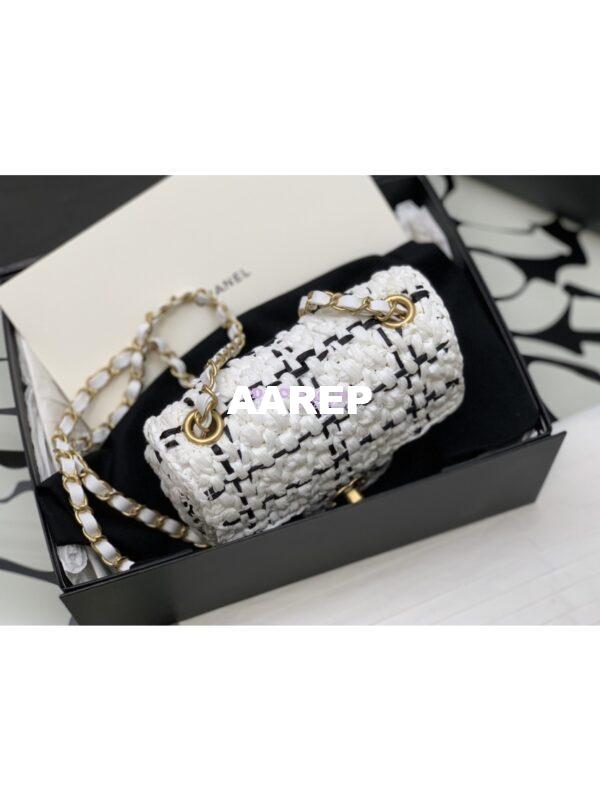 Replica Chanel Raffia Effect Braided Tweed Mini Flap Bag AS3944 White 2
