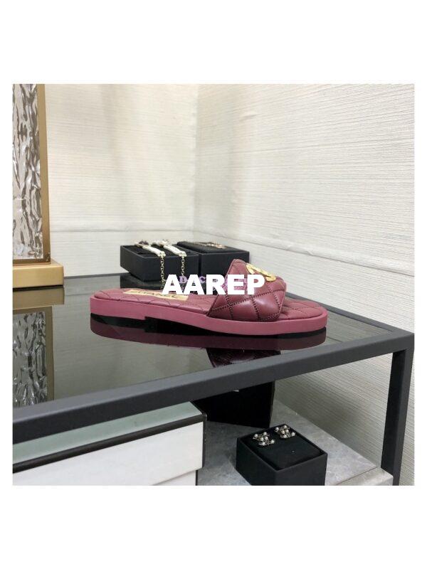 Replica Chanel Lambskin CC Quilted Mules G45014 Burgundy 10